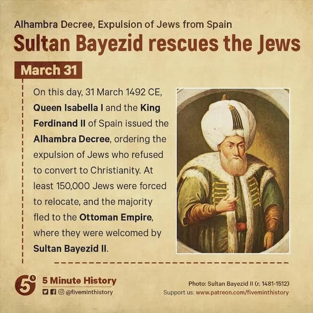 Alhambra Decree, Expulsion of Jews from Spain March Sultan Bayezid ...