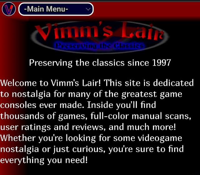 main-menu-preserving-the-classics-since-1997-welcome-to-vimm-s-lair