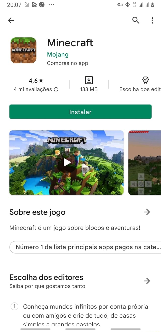 Minecraft Mojang Compras no app I I 4,6% 3 mi avaliações 544 MB