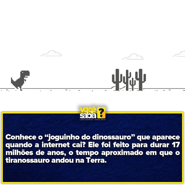 Fatos Desconhecidos - Sabe o joguinho do dinossauro que aparece quando a  internet cai? Os criadores fizeram ele com a intenção de durar para sempre.  Bem, nem tão pra sempre assim, na