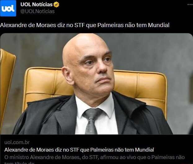 Alexandre de Moraes diz que Palmeiras não tem Mundial durante