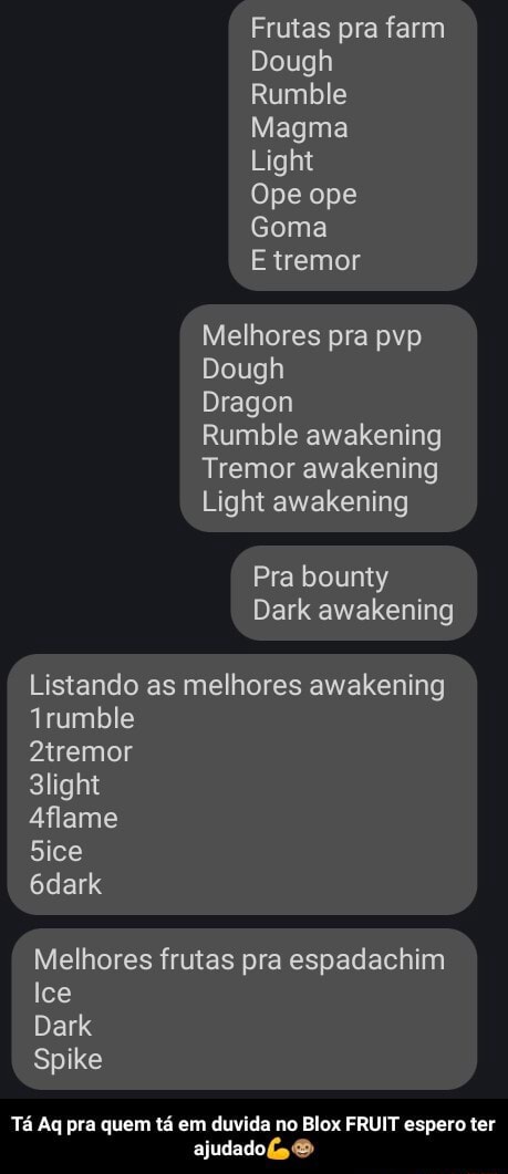 Erutas pra farm Dough Rumble Magma Light Ope ope Goma E tremor Melhores pra  pvp Dough Dragon Rumble awakening Tremor awakening Light awakening Pra  bounty Dark awakening Listando as melhores awakening Trumble