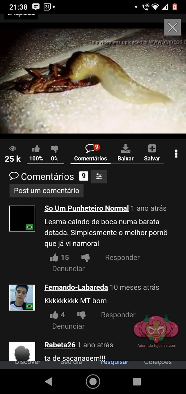 25 100% 0% Comentários Baixar Salvar Comentários = Post um comentário So Um  Punheteiro Normal 1 ano atrás Lesma caindo de boca numa barata dotada.  Simplesmente o melhor pornô que já vi