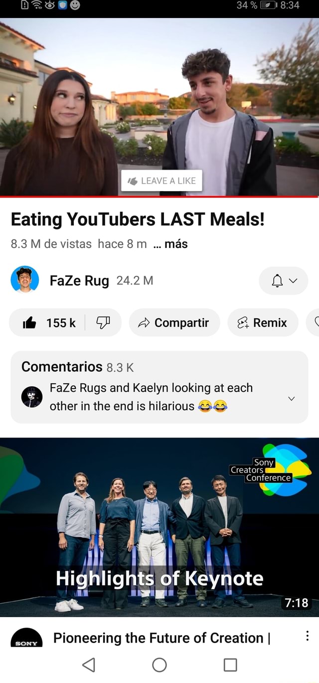 34 % LEAVE UKE Eating YouTubers LAST Meals! 8.3 de vistas hace 8 m mas FaZe  Rug 24.2 M 155k FD Compartir Remix Comentarios 8.3 FaZe Rugs and Kaelyn  looking at each