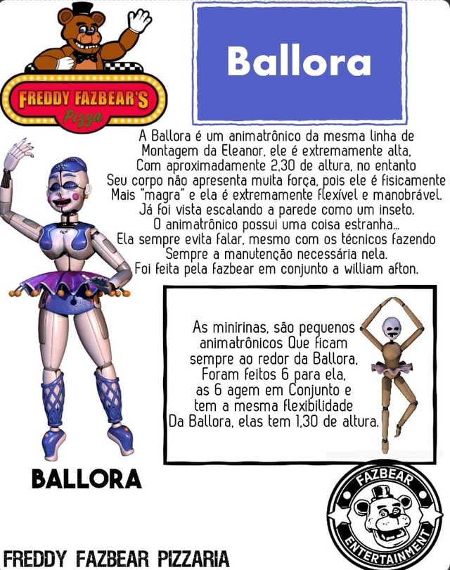 FREDOY A Ballora é um animatrônico da mesma linha de Montagem da