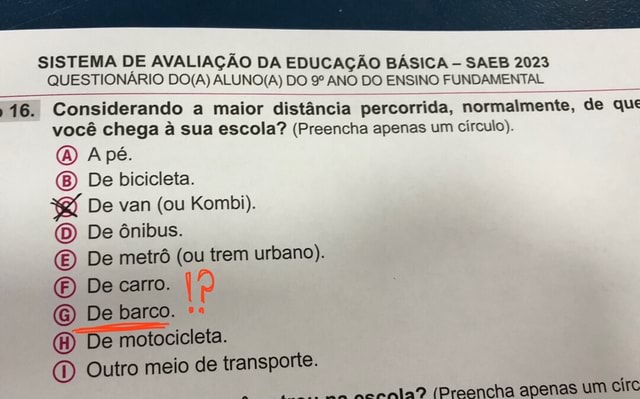 SISTEMA DE AVALIAÇÃO DA E ) AÇÃO BÁSICA - SAEB 20 QUESTIONÁRIO DO ANO ...