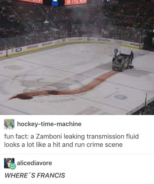 Hockeytimemachine fun fact a Zamboni leaking transmission fluid