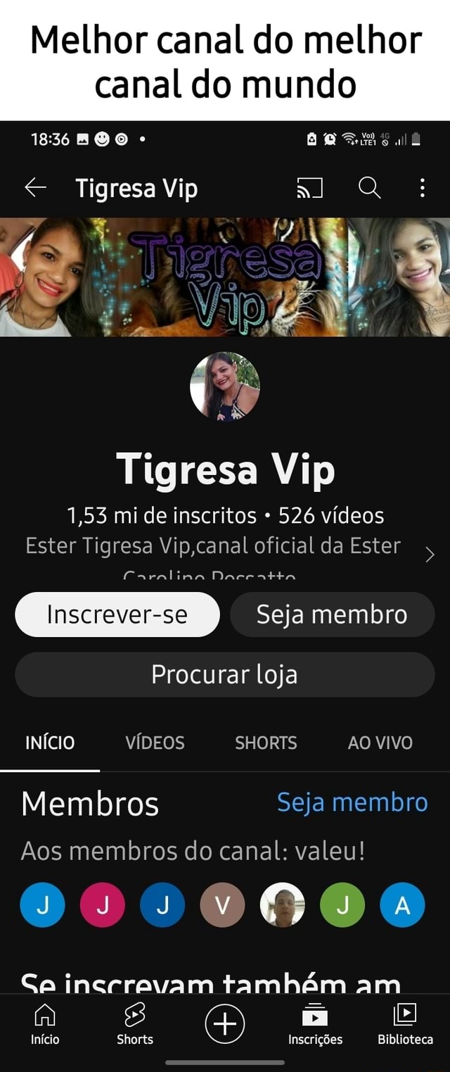 Melhor canal do melhor canal do mundo BOS all Tigresa Vip Tigresa Vip 1,53  mi de inscritos 526 vídeos Ester Tigresa Vip ,canal oficial da Ester  Caralina Dacoattna Inscrever-se Seja membro Procurar loja INÍCIO VÍDEOS  SHORTS AO VIVO Membros Seja ...