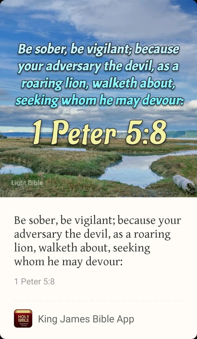 Be sober, be vigilant; because youradversarytheldevilvasa roaring lion ...