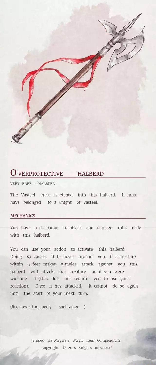O VERPROTECTIVE HALBERD VERY RARE HALBERD The Vasteel crest is etched