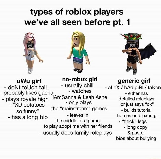 Types of roblox players we've all seen before pt. 1 uWu girl no