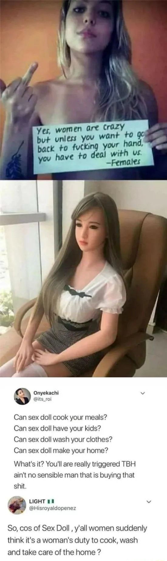 Onyekachi its roi Can sex doll cook your meals Can sex doll have