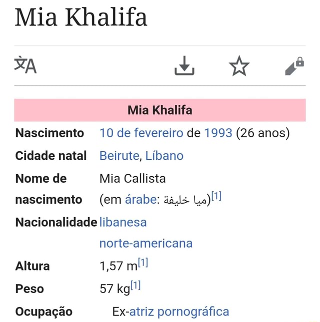 Mia Khalifa Mia Khalifa Nascimento 70 de fevereiro de 1993 (26 anos