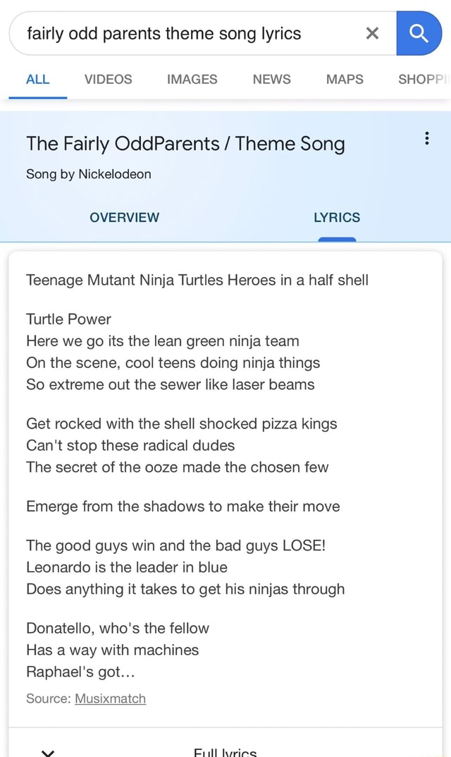 Fairly odd parents theme song lyrics X ALL VIDEOS IMAGES NEWS MAPS SHOP The  Fairly OddParents / Theme Song Song by Nickelodeon Teenage Mutant Ninja  Turtles Heroes in a half shell Turtle