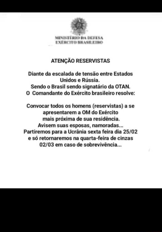 Exército esta convocando reservistas, se você não se apresentar