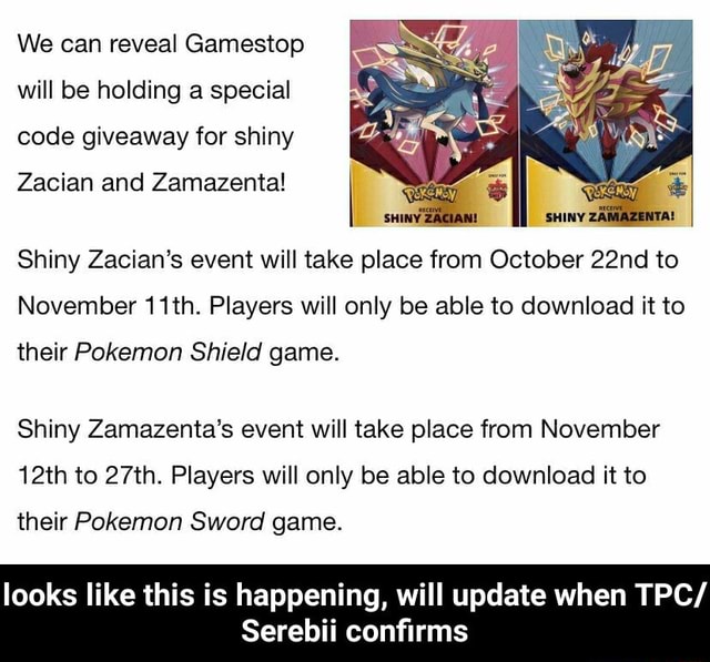 Shiny Zacian, Zamazenta event coming to GameStop