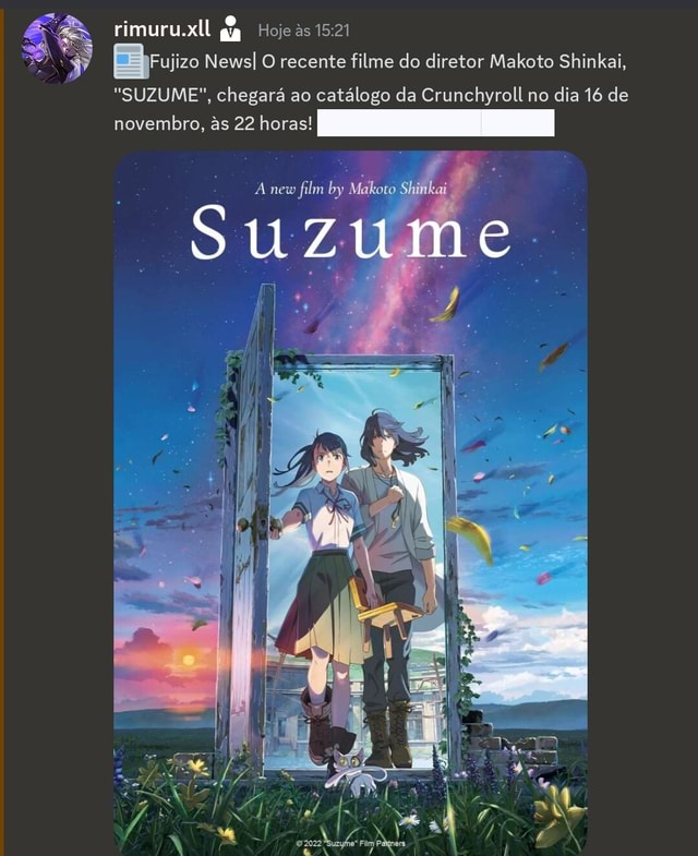 Suzume, filme de Makoto Shinkai, estreia na Crunchyroll nesta quinta (16)