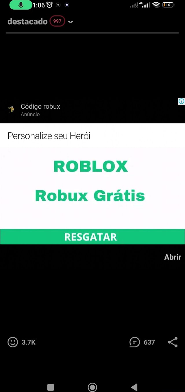 MONO destacado 977) Código robux Anúncio Personalize seu Herói