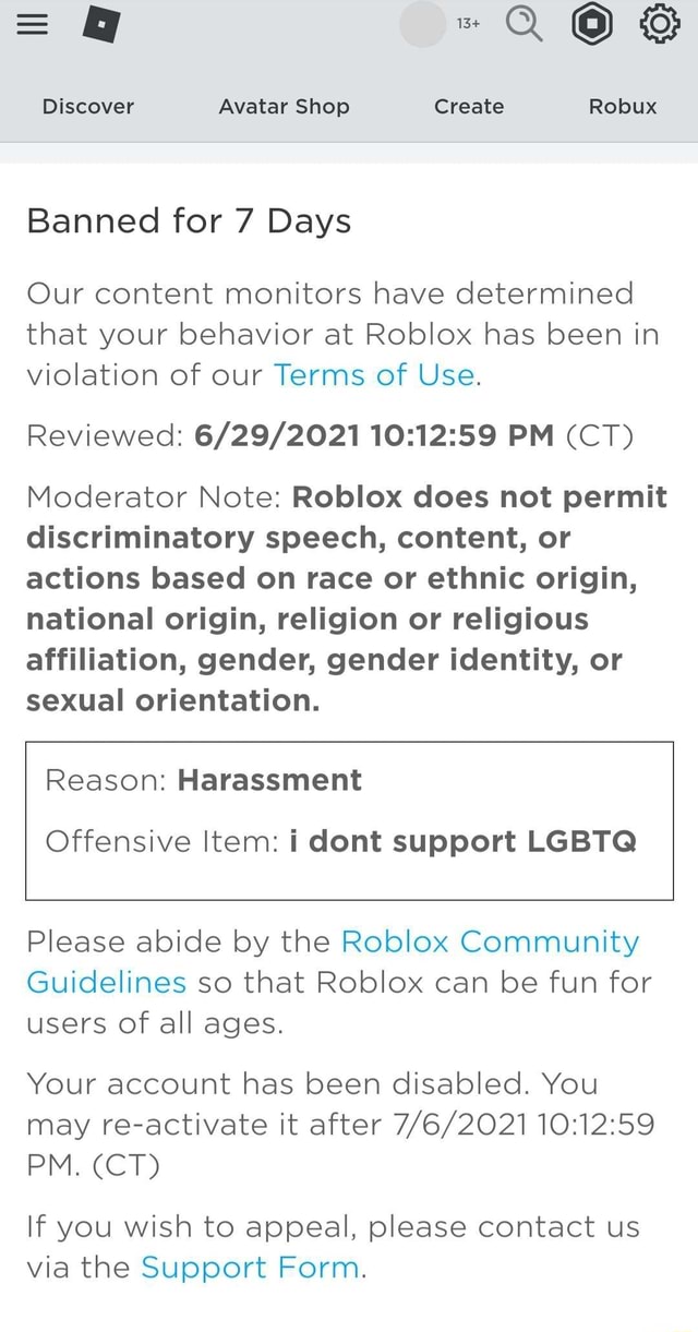 Roblox Support Banned