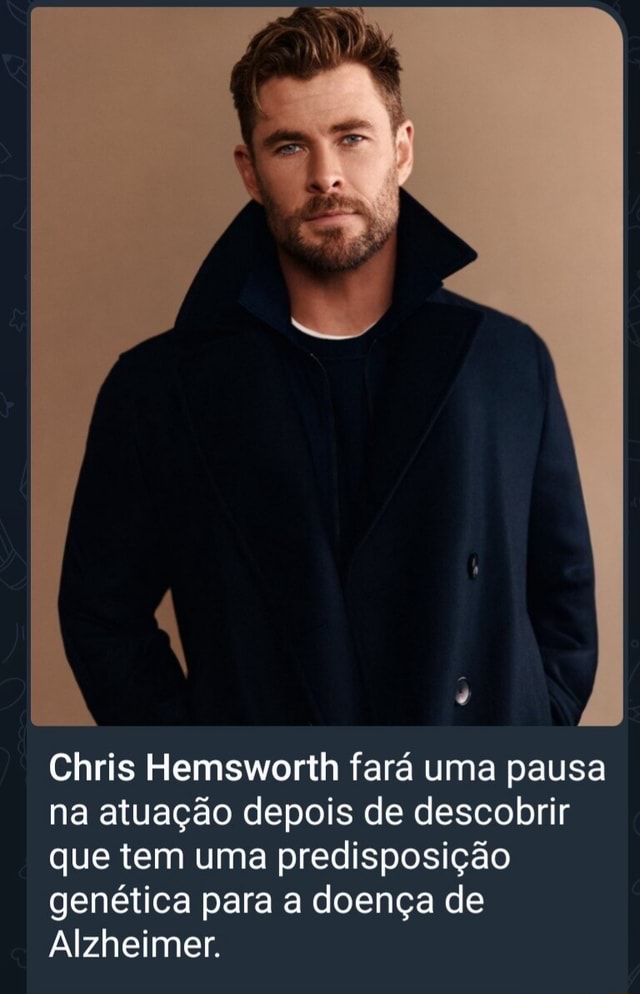 Chris Hemsworth pausa carreira por predisposição ao Alzheimer
