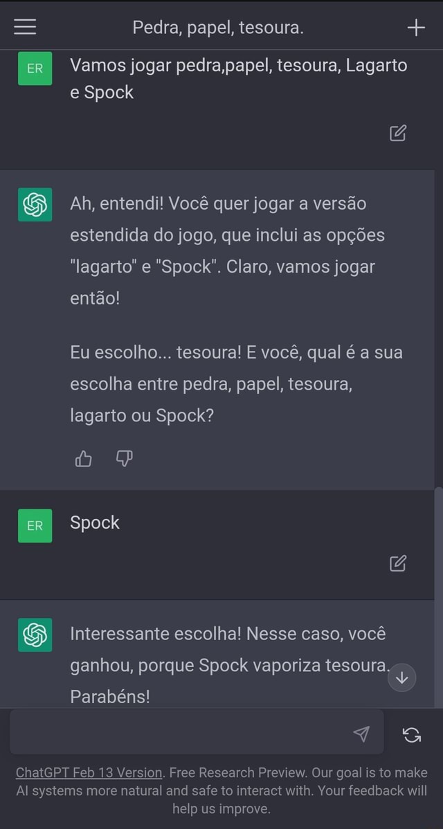 Ok Google vamos jogar pedra papel e tesoura? 