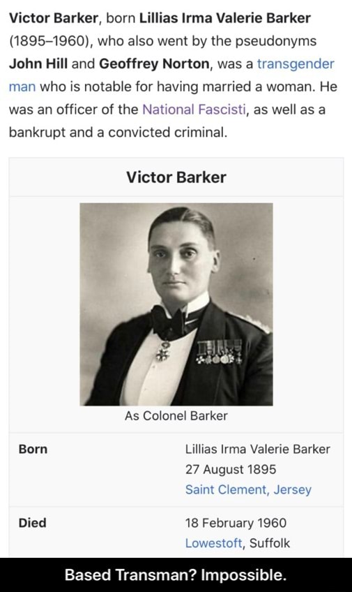 Victor Barker born Lillias Irma Valerie Barker 1895 1960 who