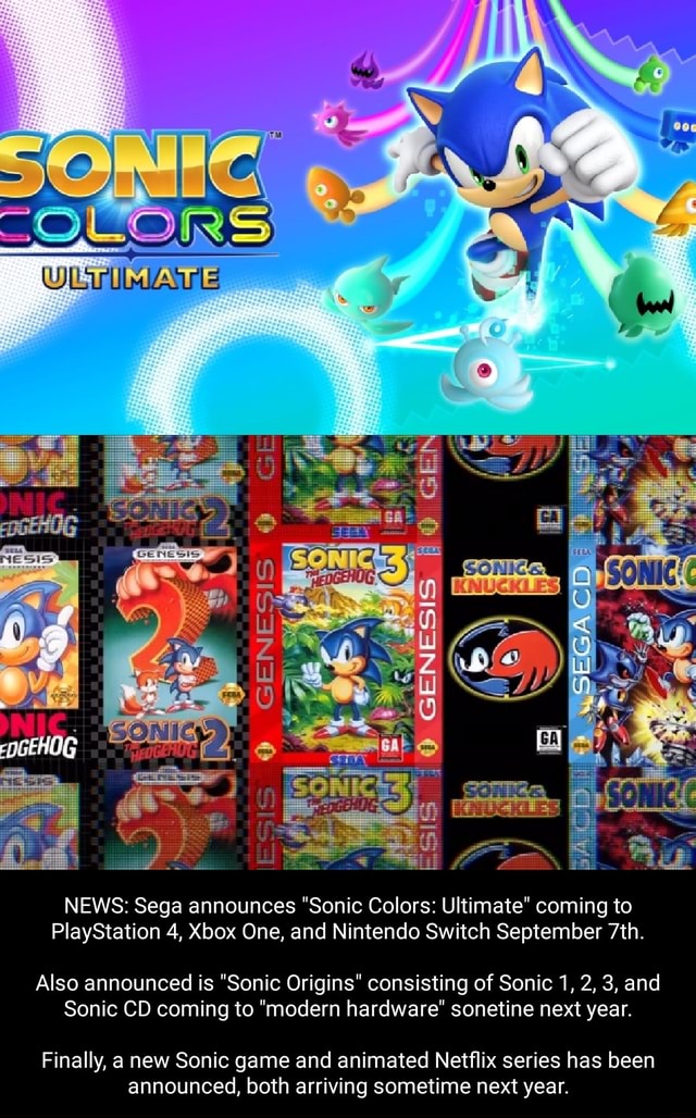 SEGA announces new Sonic the Hedgehog game, Sonic Colors Ultimate remaster