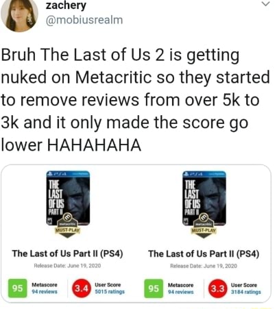 Bruh The Last of Us 2 is getting nuked on Metacritic so they started to  remove