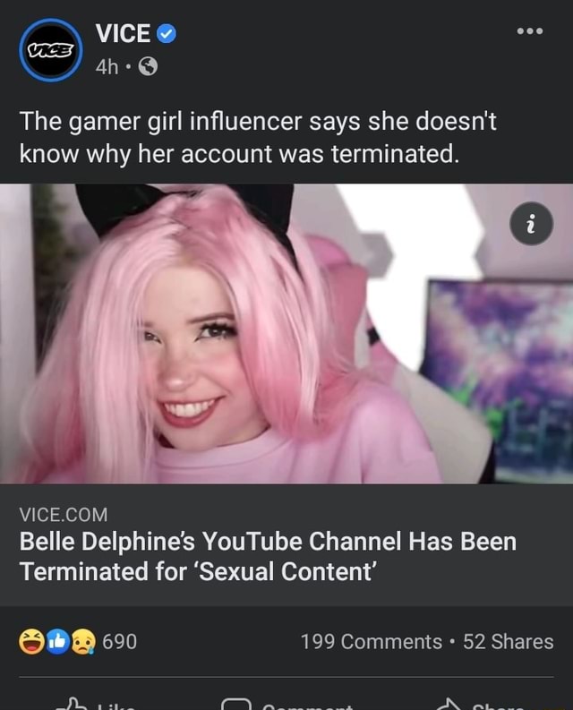 Belle Delphine's  Channel Has Been Terminated for 'Sexual