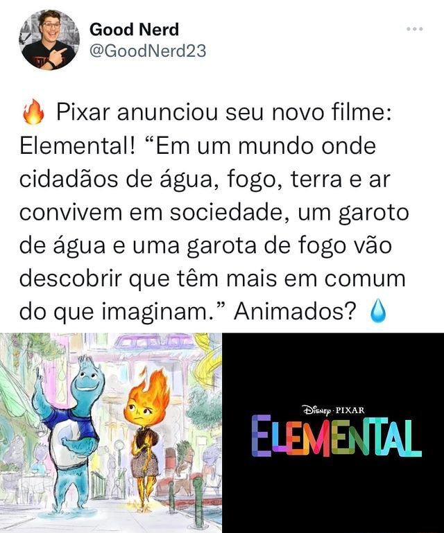 Fogo, água, terra e ar convivem no novo filme da Pixar: o primeiro