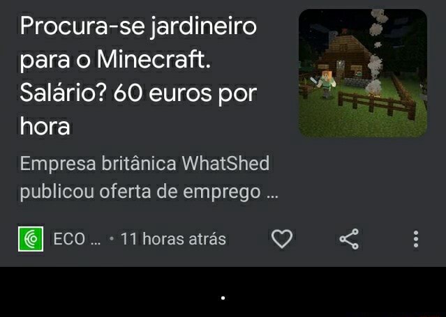 Uma empresa está pagando 390 reais por hora para você ser jardineiro em  Minecraft