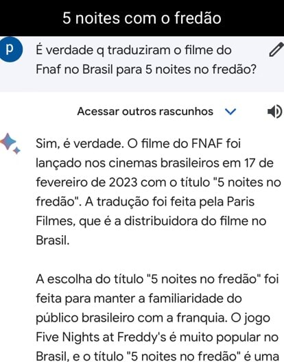 5 noites com o fredão É verdade q traduziram o filme do / Fnaf no Brasil  para