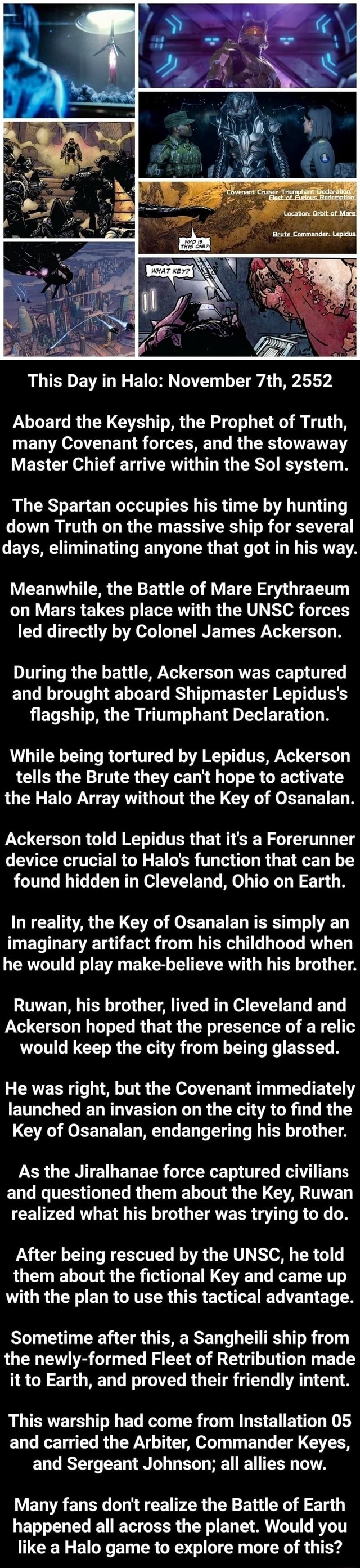 This Day in Halo November 2552 Aboard the Keyship, the Prophet of