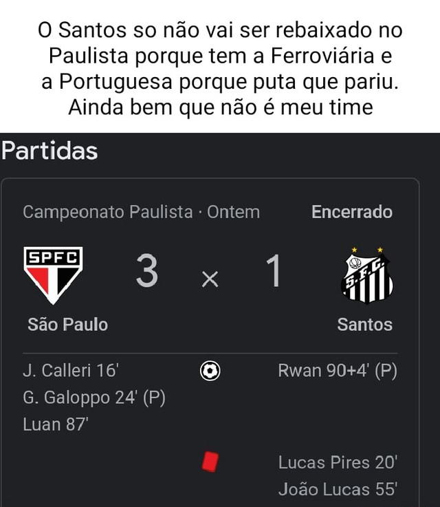 As contas do Santos para não ser rebaixado no Campeonato Paulista