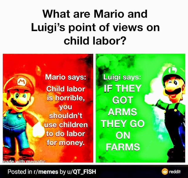 What are Mario and Luigi's point of views on child labor? Mario says ...