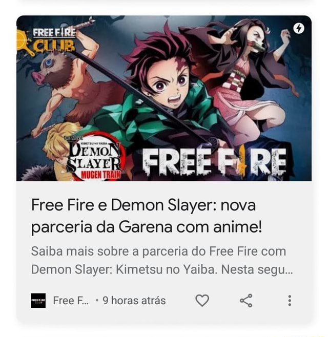 Free Fire ganha parceria com Kimetsu no Yaiba