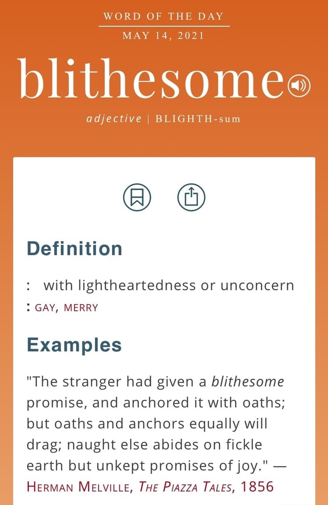 WORD OF THE DAY MAY 14, 2021 Blithesomee Adjective I Sum Definition ...