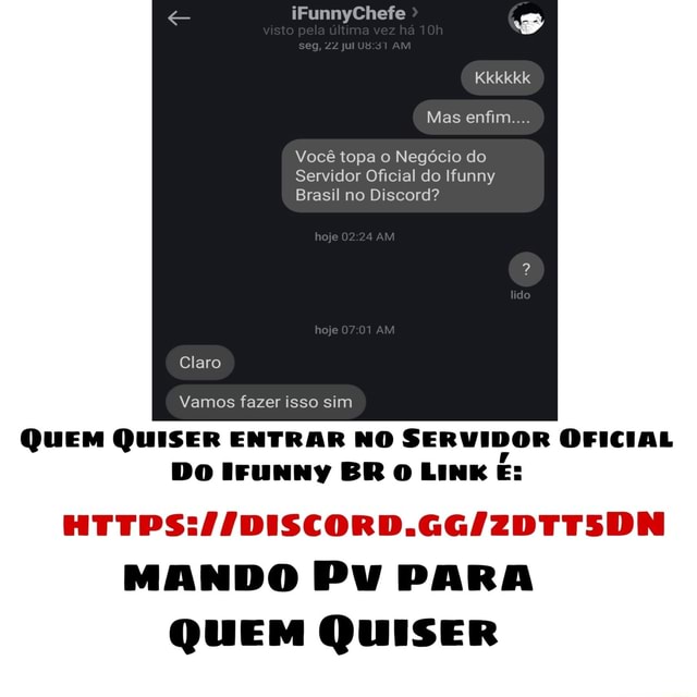 Bora lá galera: discord.io/brep - Aí brasileiros do Ifunny, convoco vocês  para ajudar o Brasil no site io se quiserem ficar por dentro dos futuros  projetos acessem nosso discord: - iFunny Brazil