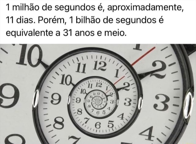 Você chegará ao seu primeiro bilhão quando completar 31 anos, meses, 15 dias,  14 horas 24 minutos. (1 bilhão de segundos vividos). - iFunny Brazil