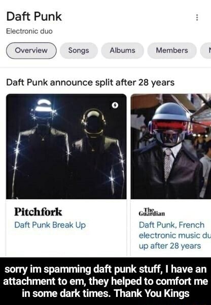 French dance music duo Daft Punk split after 28 years