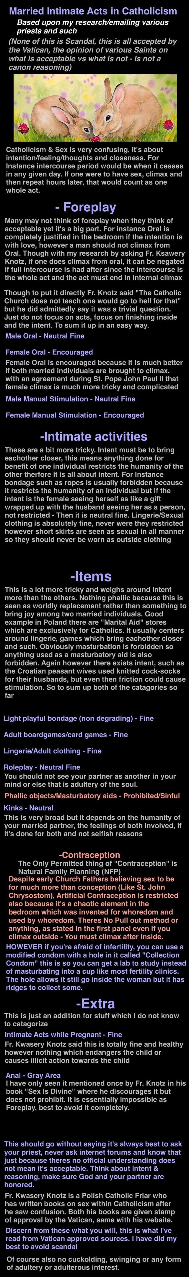 Married Intimate Acts in Catholicism Based upon my various priests and such  (None of this is Scandal, this is all accepted by the Vatican, the opinion  of various Saints on what is