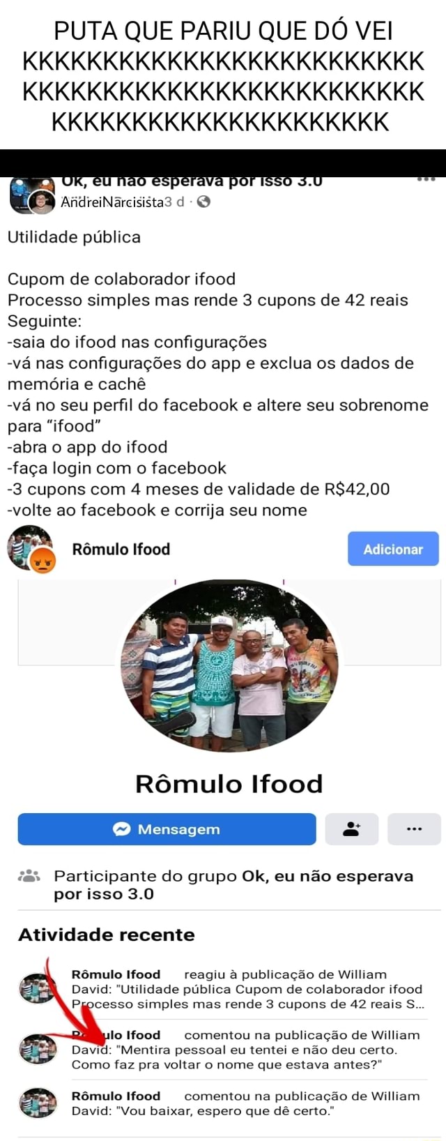 PUTA QUE PARIU QUE DÓ VEI KKKKKKKKKKKKKKKKKKKKKKKKK  KKKKKKKKKKKKKKKKKKKKKKKKK KKKKKKKKKKKKKKKKKKKKK (3 aiireiarcisistas -O  Utilidade pública Cupom de colaborador ifood Processo simples mas rende 3  cupons de 42 reais Seguinte: -saia do ifood nas