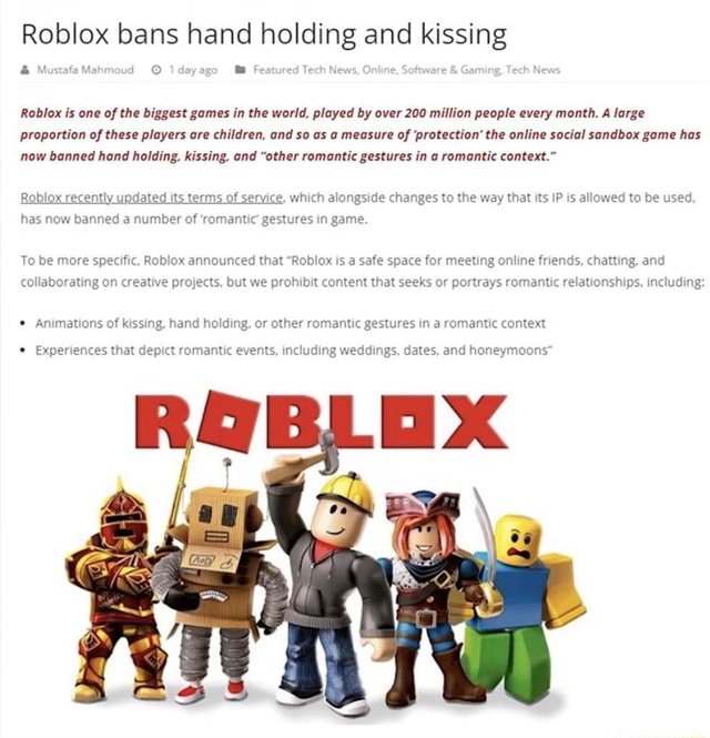 Roblox TOS update banning kissing and handholding leaves players baffled -  Dexerto