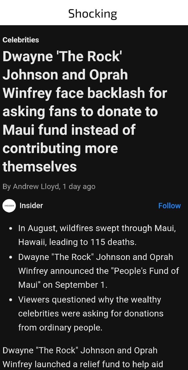 Oprah Winfrey Dwayne The Rock Johnson Maui wildfire People's Fund