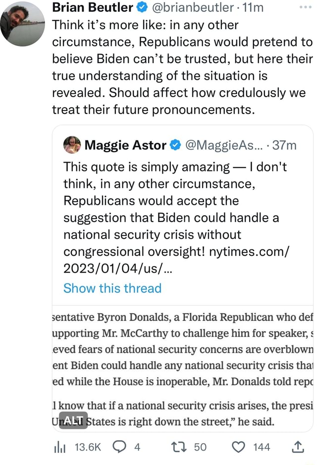 Brian Beutler @ @brianbeutler - Think it's more like: in any other ...