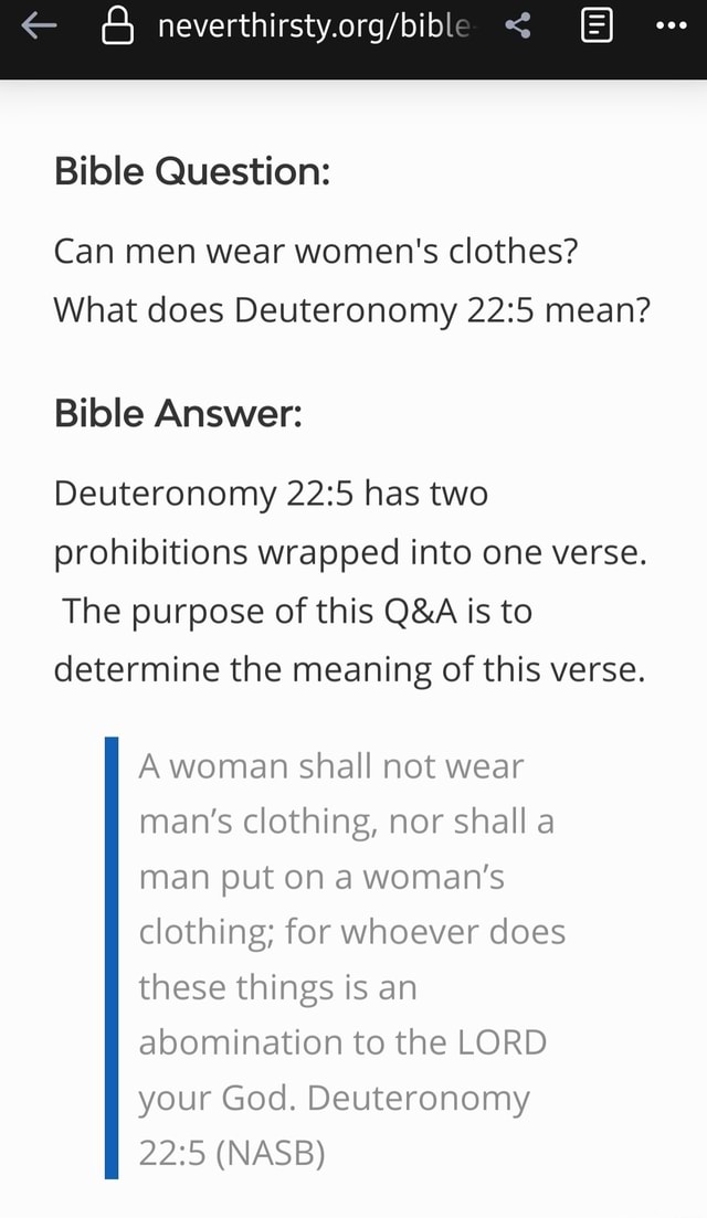 Can men wear women's clothes? What does Deuteronomy 22:5 mean