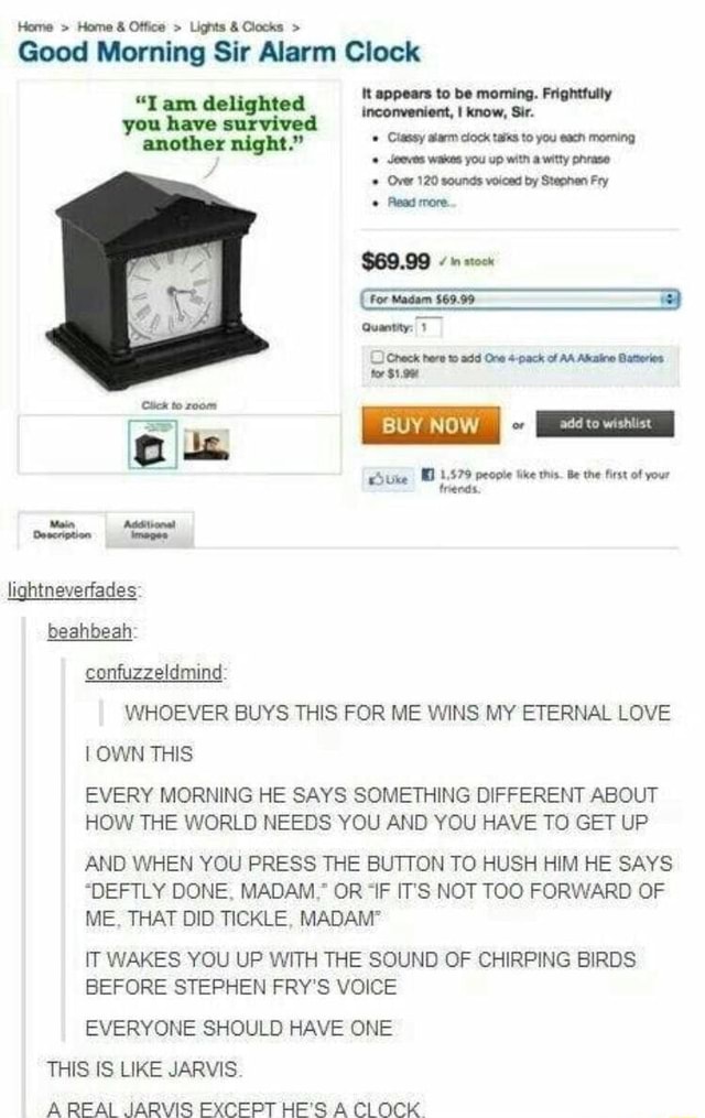 Home > Home & Office > Lights & Clocks > Good Morning Sir Alarm Clock