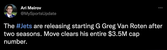 The #Jets Are Releasing Starting G Greg Van Roten After Ari Meirov ...