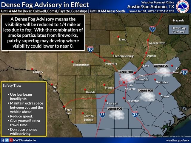 Weather Forecast Office Fredericksburg. "Austin Dense Fog Advisory in