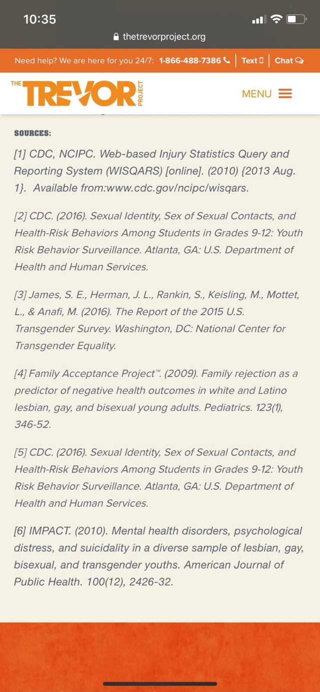 Need help? We are here for you 1-866-488-7386 I Text 0 I Chat MENU =  PROJECT [1] CDC, NCIPC. Web-based Injury Statistics Query and Reporting  System (WISQARS) [online]. (2010) {2013 Aug. 1}.